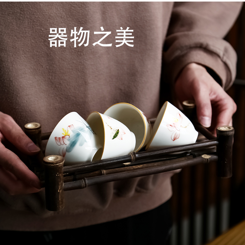 The Sample tea cup hand - made teacup inferior smooth masters cup Sample tea cup kung fu tea set personal ceramic tea cup lotus lamp