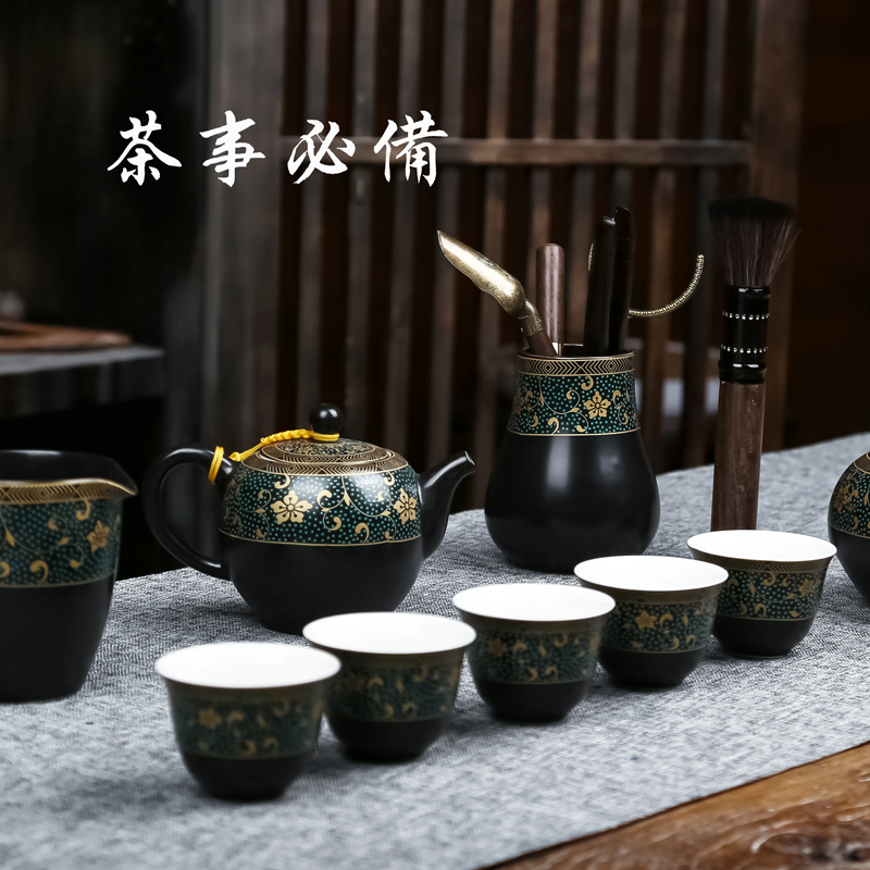 Obsidian black tea sets accessories tea 6 gentleman purple sand tea pet furnishing articles boutique ebony tea six gentleman