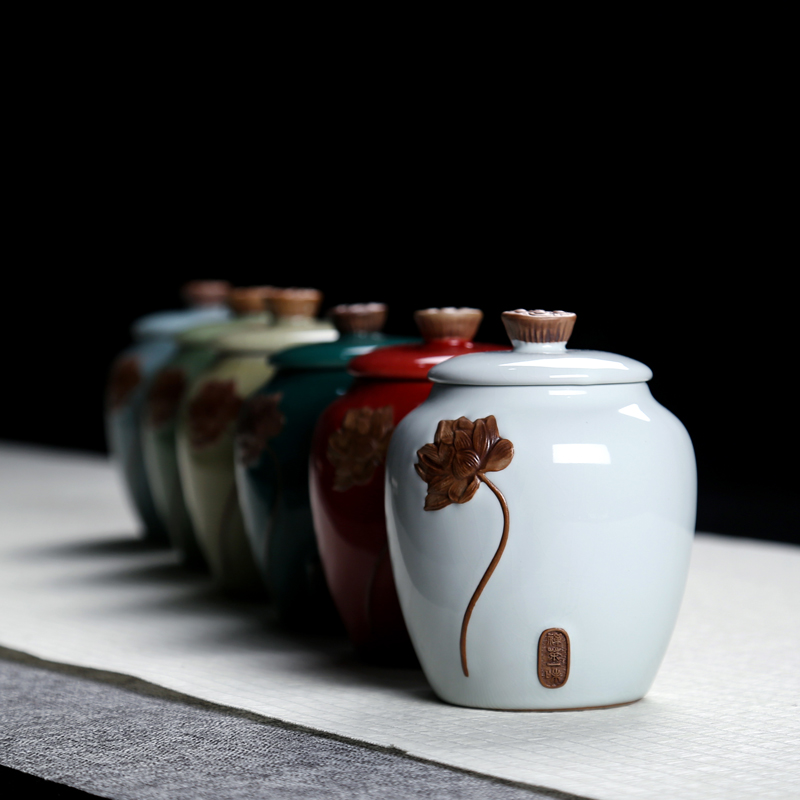 Receives the ceramic tea canister your up storage jar sealed as cans embossed lotus elder brother up with puer tea bag in the mail box