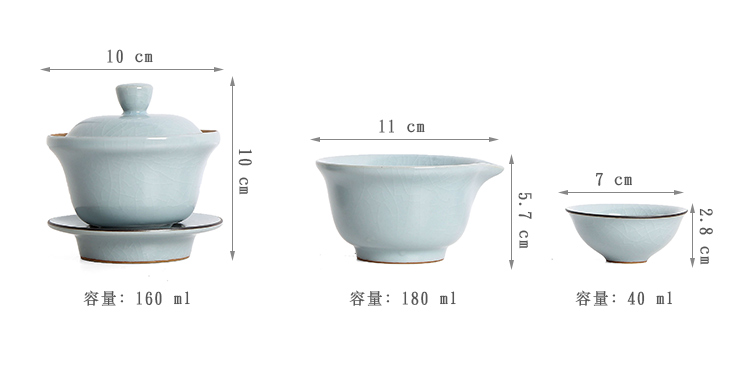 Crack cup against a pot of three cups of hot ceramics glass portable travel kung fu tea set contracted