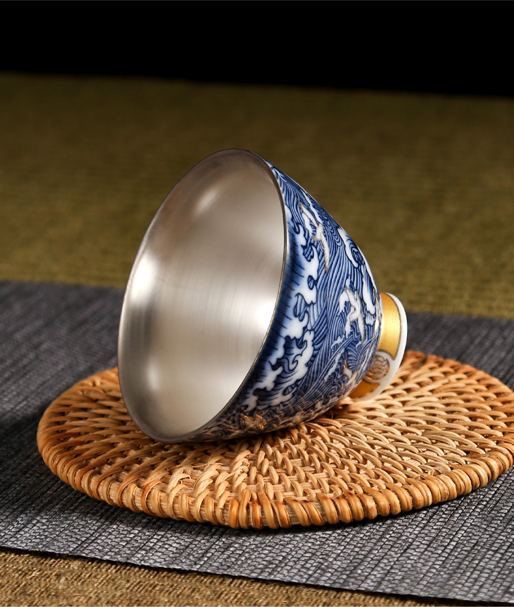 Japanese tasted silver gilding koubei small cup 999 sample tea cup with silver checking ceramic kung fu master cup home