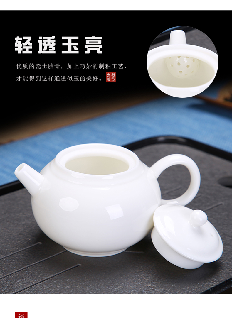 White porcelain ceramic teapot tea kettle suet jade single pot home tea kungfu tea jade porcelain tea set