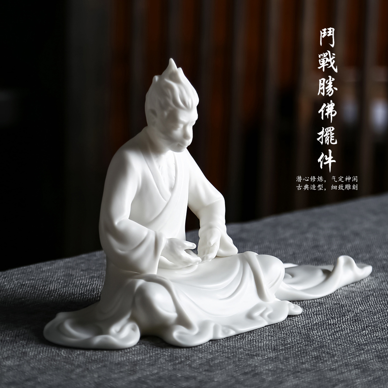 Zen Monkey King furnishing articles white Monkey Monkey manual its handicraft ceramic tea pet car move