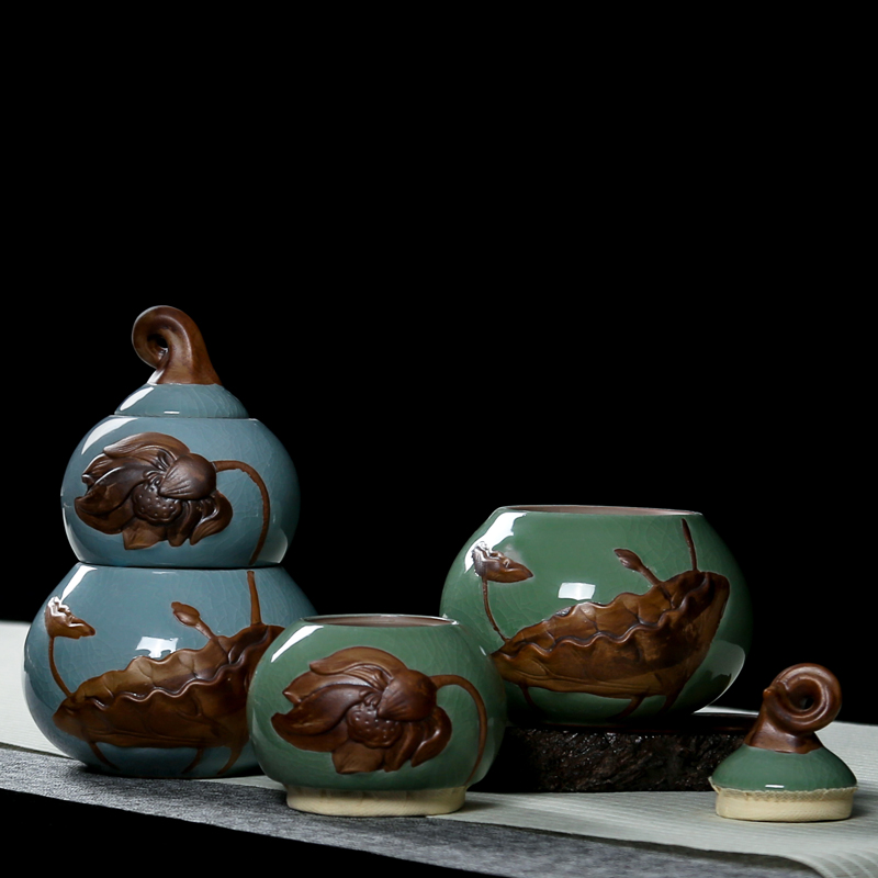 Gourd caddy fixings large double elder brother up with ceramic seal pot seal pot large your up tassel tea storehouse