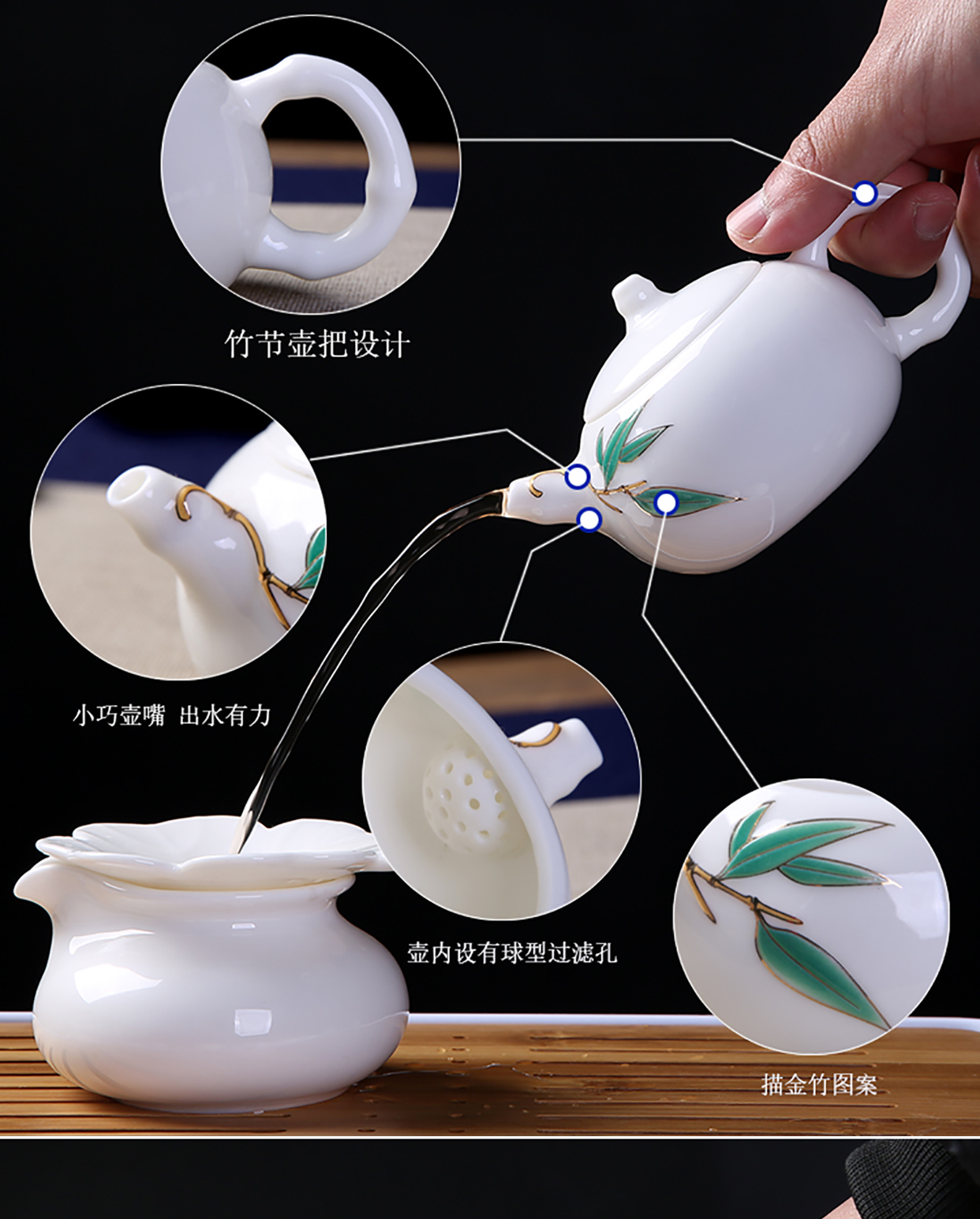 Japanese dehua white porcelain tea set kung fu tea set the whole set of teapot teacup tureen contracted household modern