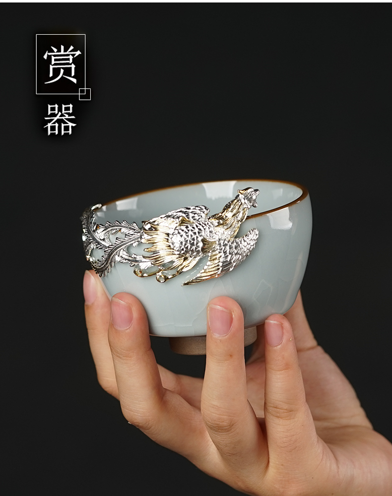 Ceramic cup up with the silver carve cup pure manual kung fu tea master cup tea cup name cup