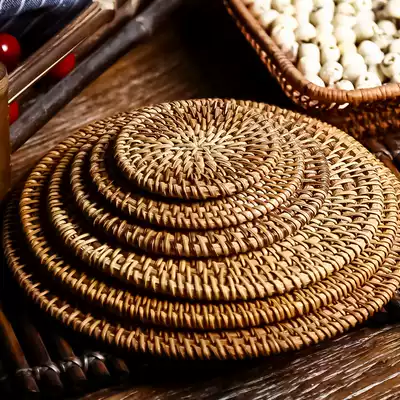 Handmade tea mat coasters rattan dining table heat insulation mat Pot mat Creative bowl mat anti-scalding mat Plate mat Kung Fu tea set zero matching