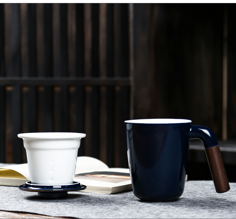 Contracted mark cup home filtering creative household wood handle ceramic cups with cover glass office tea cups