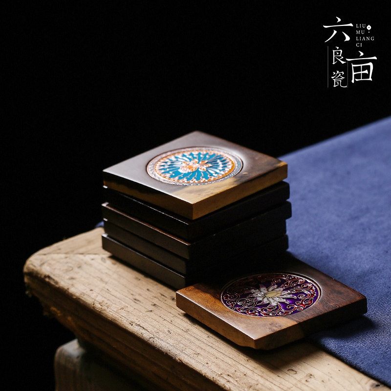 Ebony enamel color Chinese court style coaster Teacup holder Creative Kung Fu Tea Zen Copper coaster Heat insulation pad