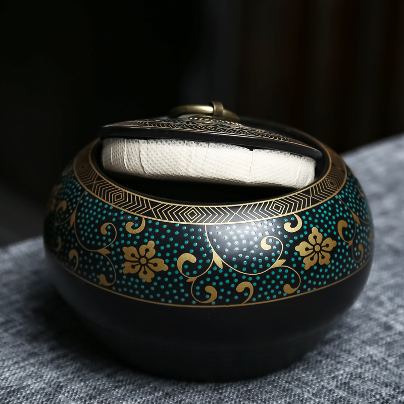 Caddy fixings temmoku lamp that obsidian black tea Caddy fixings household creative storage POTS sealed as cans ceramic POTS