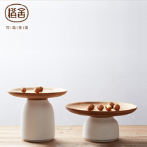 Orange house creative storage dried fruit plate Bamboo plate Multi-function storage white ceramic pot home decoration set