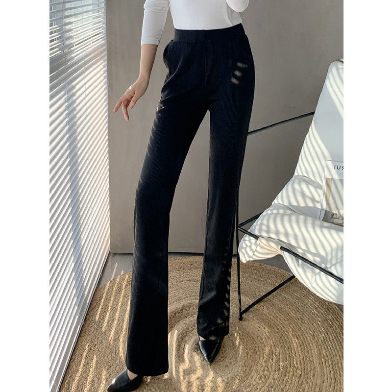 Spring Autumn High Sub Black Casual Pants Lengthened Pants Women Pants 175 Straight Cylinder Pants Loose Wide Leg Pit Bar Gentle Pants