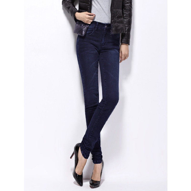 Spring and autumn thick fabric tall lengthened denim jeans dark women's pants stretch overlong small feet tight fit long pants black