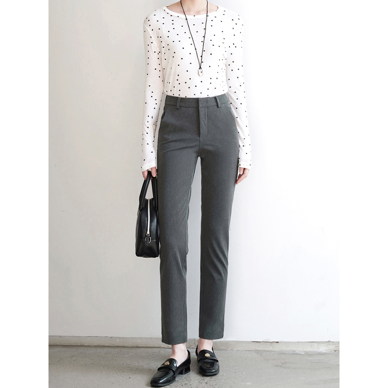 Reshape Straight-Leg Four-Way Stretch Gray Cigarette Suit Pants for Tall People, Slimming Black Straight-Leg Pants, Cropped Length for Autumn