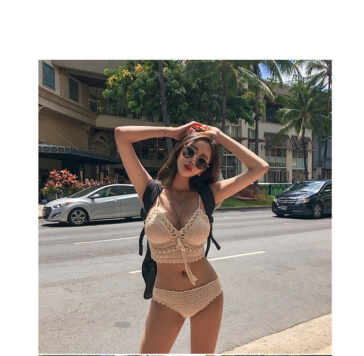19 phụ nữ áo tắm mới chia tay của Hàn Quốc Màu be gợi cảm rỗng tụ tập Đan Bikini Beach - Bikinis đồ bơi cho người béo bụng