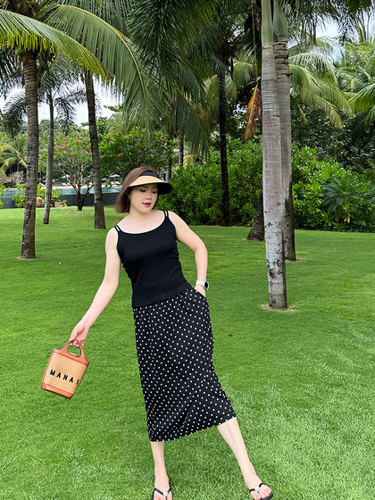 高腰遮胯波点裙中长款大码女装夏季200斤胖妹妹mm宽松显瘦半身裙