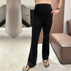 Large size women's sports flared pants 2024 Summer fat sister mm high waist high waist thin elastic American casual yoga pants