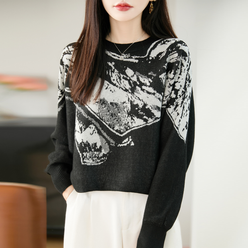 New Autumn and Winter Wool Sweater for Women, Round Neck, Color-Blocking, Thick Jacquard Pullover, Fashionable Versatile Casual Base Sweater New Autumn and Winter Wool Sweater for Women, Round Neck, Color-Blocking, Thick Jacquard Pullover, Fashionable Versatile Casual Base Sweater