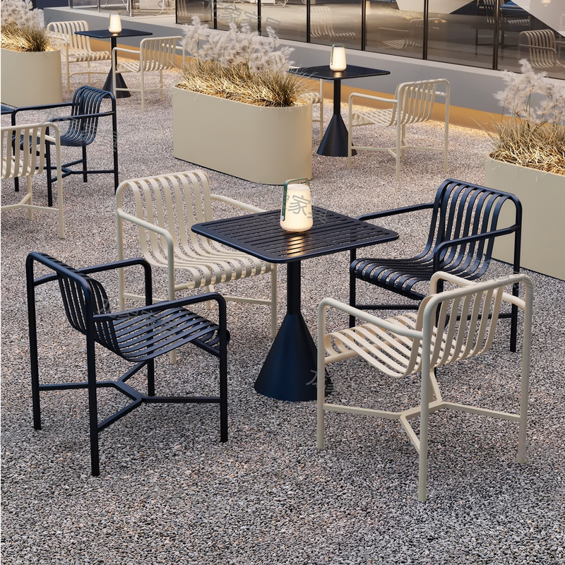 Outdoor Table and Chair Set, Simple Wrought Iron Outdoor Furniture for Open-Air Courtyards, Leisure Tables and Chairs, Coffee Shop and Milk Tea Shop Table and Chair Set