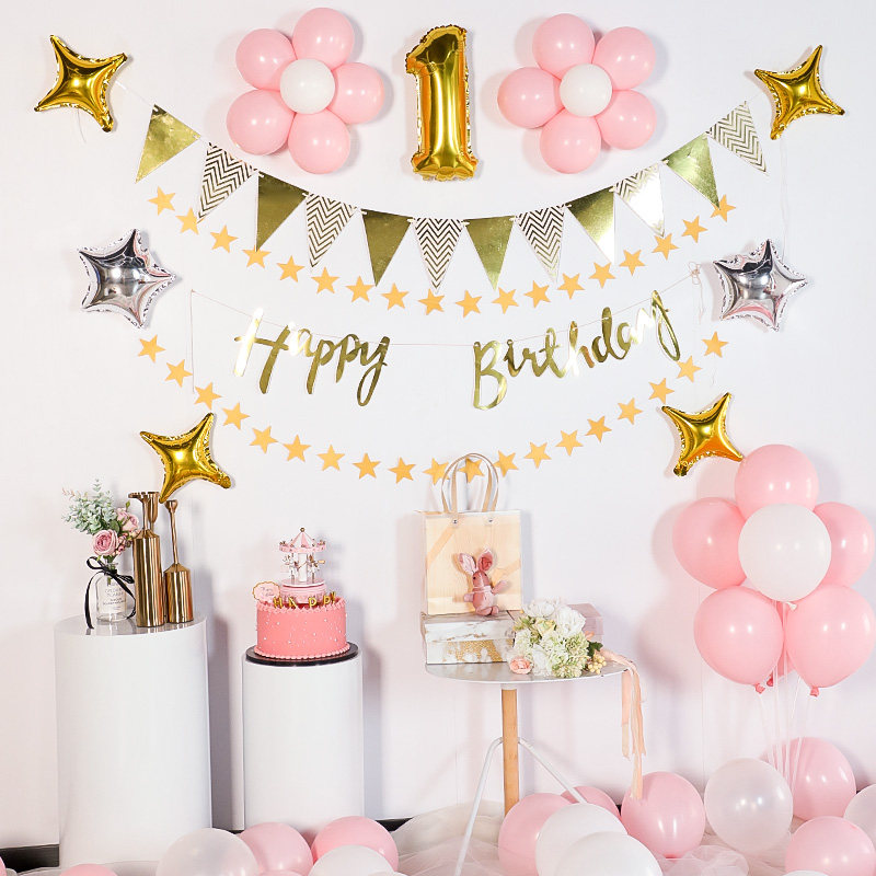 Happy birthday pull flag decoration Pull flower Indoor scene scene decoration ins net red proposal decoration Creative supplies