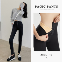 Breasted and velvet shark skin leggings wear autumn and winter tight pressure thin legs women high waist waist waist yoga Barbie pants