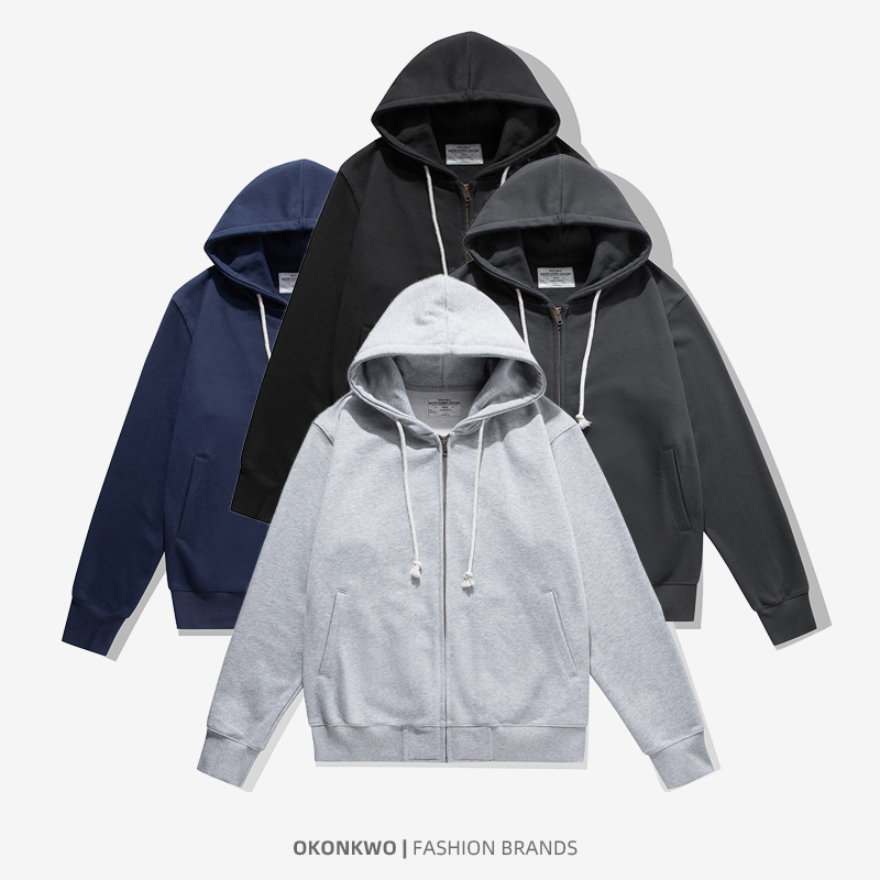 Value for Money Okonkwo Extra Heavy 500g Terry Zip Pocket Hooded Sweatshirt Unisex Autumn and Winter Cardigan