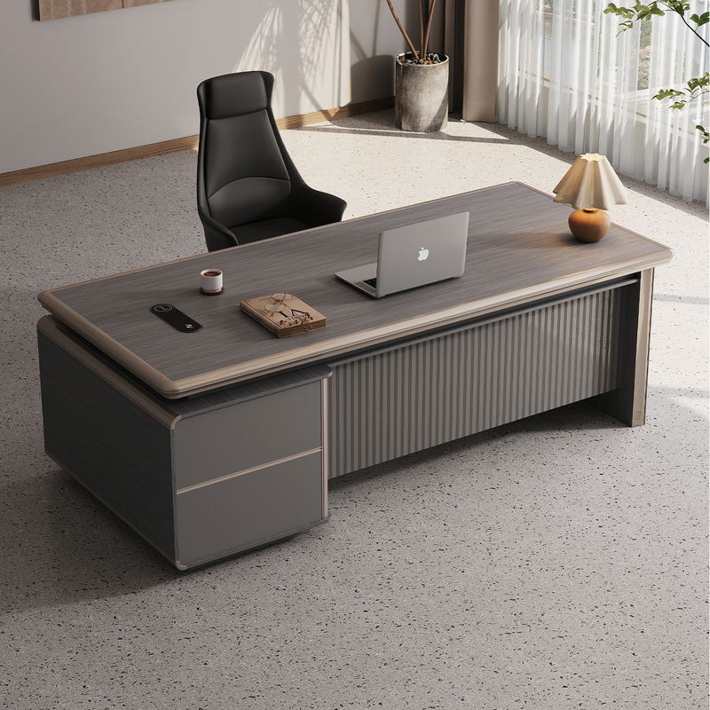 Aluminum Alloy Boss Desk, Simple and Modern Executive Desk and Chair Set, Supervisor Manager Desk, Light Luxury and High-End Feel
