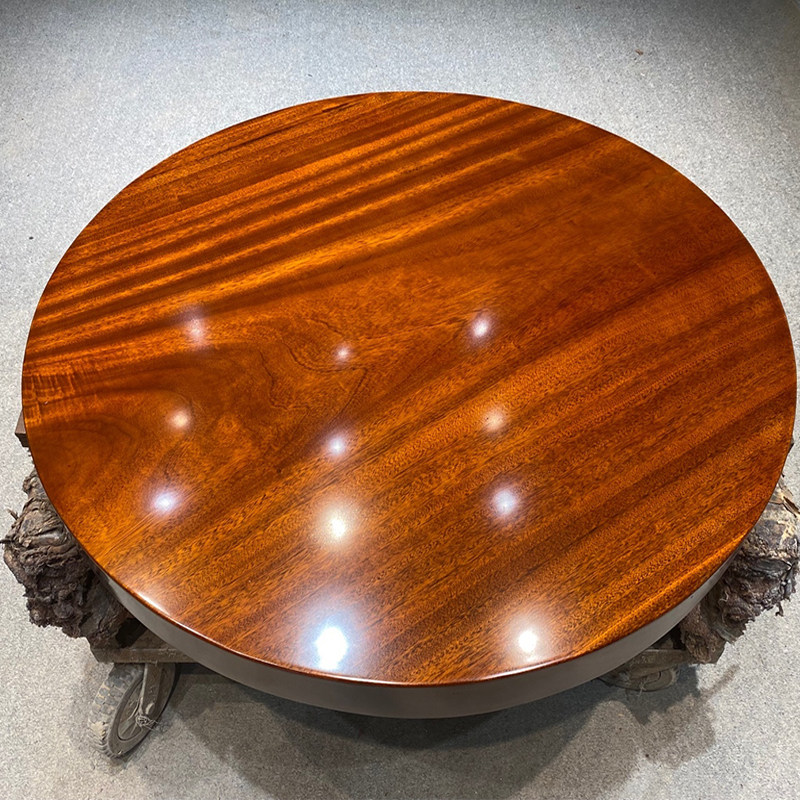 Size: 110 * 110 * 10 Okan solid wood large plate round table log table tea table Yangtai table New Chinese style
