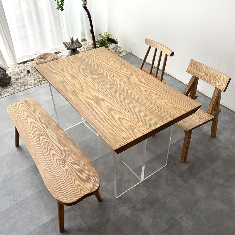 Size: 132 * 78-77-80 * 5 white wax wood large plate table Natural side desk desk light extravagant minimalist