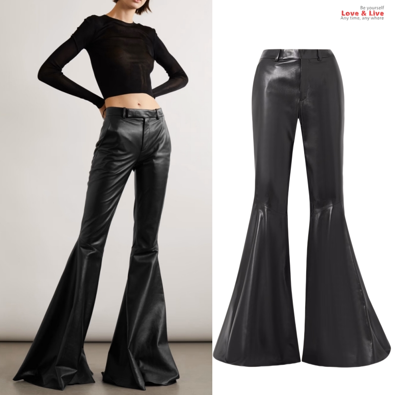 Spring and Autumn New European and American Retro Leather Pants Waist-Length Slim Pants Tight Pu Leather Pants Extra Large Flared Pants