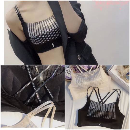 带钻美背交叉性感文胸罩上托聚拢调整型侧收副乳内衣女抹胸防走光