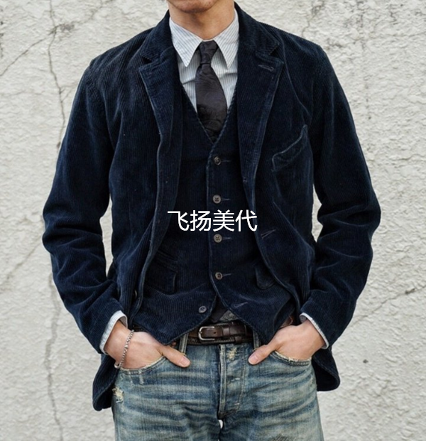 RRL Indigo Corduroy Sport Coat 蓝染粗灯芯绒水洗休闲西服外套
