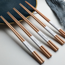 Japanese solid wood chopsticks pointed Beech chopsticks sushi non-slip male chopsticks log non-lacquered and non-wax household 5 pairs 10 pairs