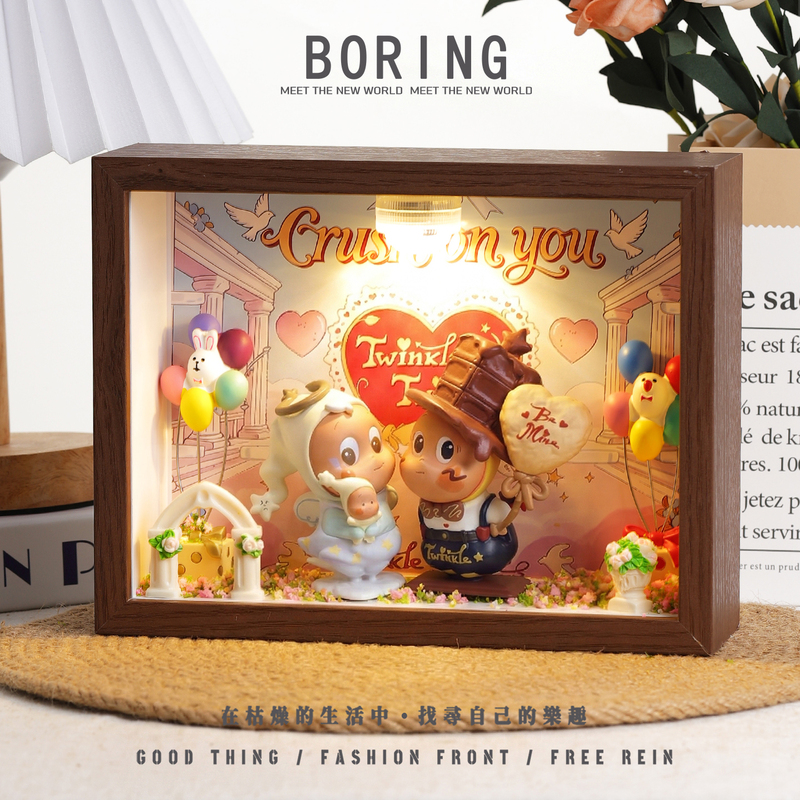 Bubble Mart Star Man Series Heartfelt Moment Photo Frame Scenery Figurine Storage Display Box Ornament Wedding Gift