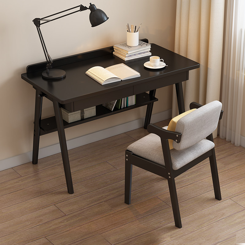 Black solid wood desk Simple modern desk Japanese bedroom White Nordic simple desktop computer desk Home