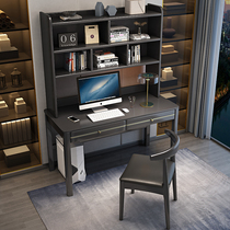 Black light luxury solid wood desk bookshelf combination simple modern student writing desk home bedroom desktop computer desk