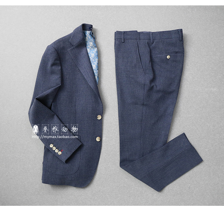 Vertebrate nam denim màu xanh stretch Slim phù hợp với quần hai mảnh phù hợp với phong cách Châu Âu và Mỹ phù hợp với chuyên nghiệp