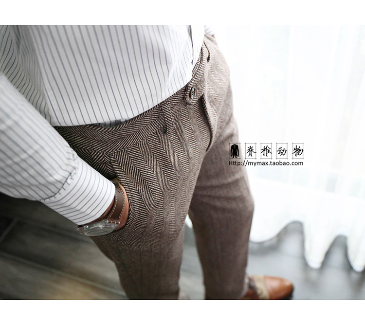 Vertebrate nam gốc nâu phù hợp với quần phù hợp với quần hai mảnh retro phù hợp với len shop quần áo nam