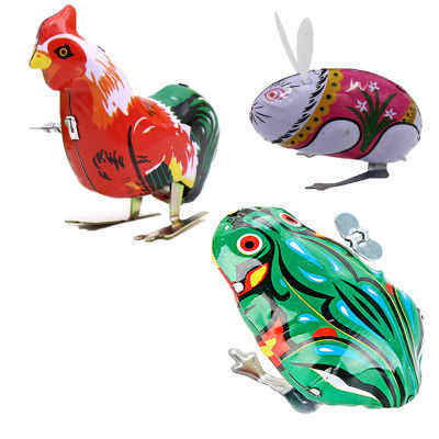 Post-80s classic nostalgic frog rabbit rooster Mouse Tin toy Children on the chain clockwork will jump and run