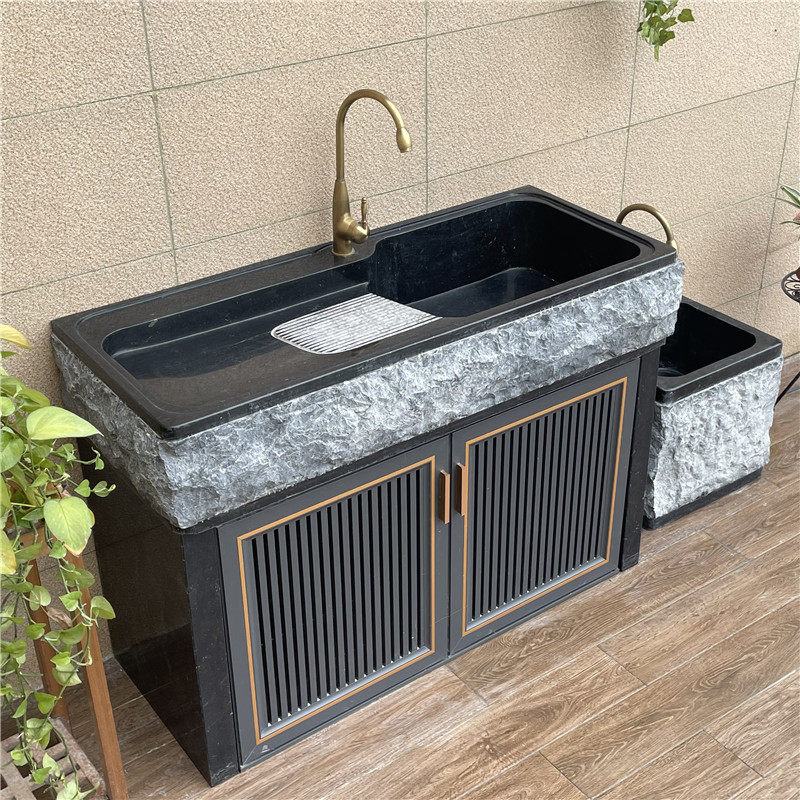 Outdoor marble laundry pool balcony sink with washboard natural stone integrated laundry table basin outdoor hand wash pool-Taobao