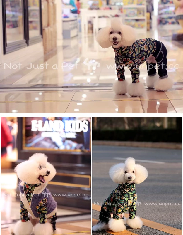 UNPET Breguet Pet Dog Dress Nhật Bản Cổ áo cao cổ áo sơ mi dài tay áo thun tem Doodle mẫu cá tính - Quần áo & phụ kiện thú cưng