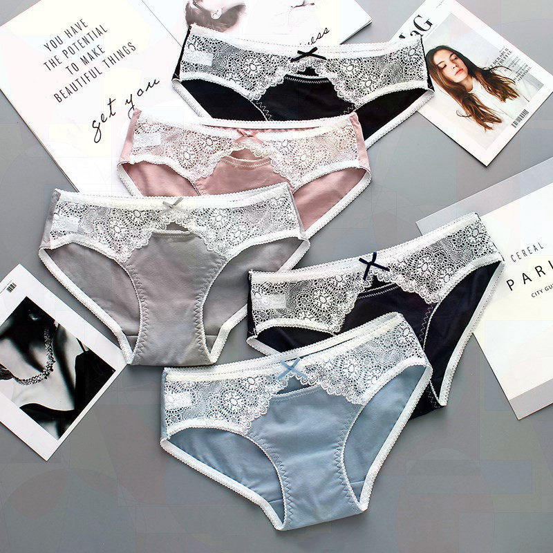 Tide brand 4 sexy panties female cotton breathable lace low waist sexy hollow student girl triangle shorts