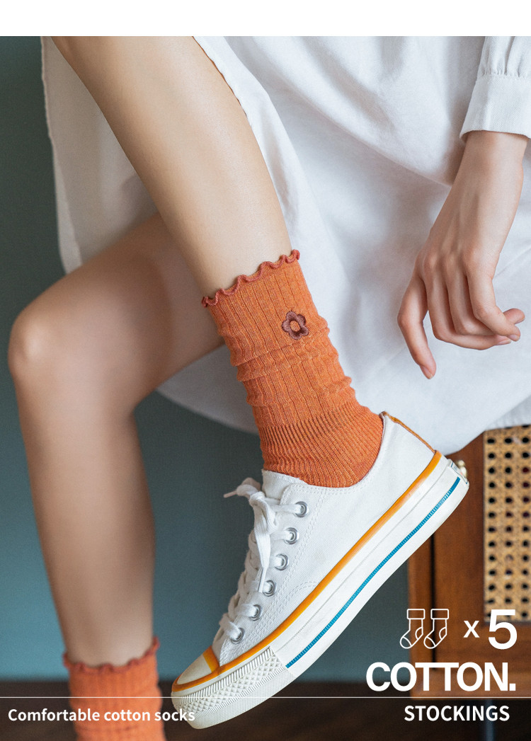 Socks women's pure cotton deodorant pile socks mid-tube socks spring and autumn thin long tube stockings all cotton sweat-absorbing four seasons mid-tube socks