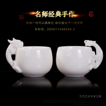 Dehui master pure handmade white porcelain sheep fat jade tea cup collection ceramics personal Master Cup high-end tea cup