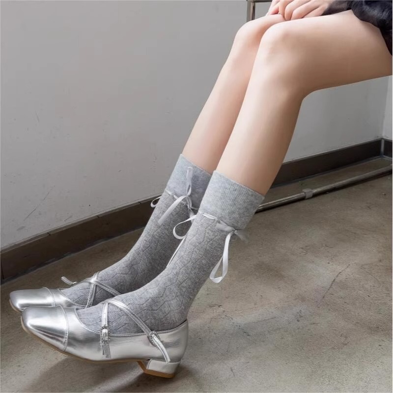 The Mi U Style Bow Socks Hit My Aesthetic Sweet Spot~ Gray Really Makes It Hard Not to Love Them! They'Re so Classy!