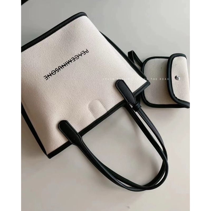 Korean Sicily Niche Design Simple Black and White Versatile Handbag Fashion Tote Bag Letter Canvas Mother-Daughter Bag Korean Sicily Niche Design Simple Black and White Versatile Handbag Fashion Tote Bag Letter Canvas Mother-Daughter Bag