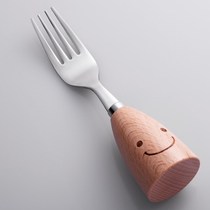 Japanese made happy kitchen stainless steel tableware solid wood handle fork four-edged fork L