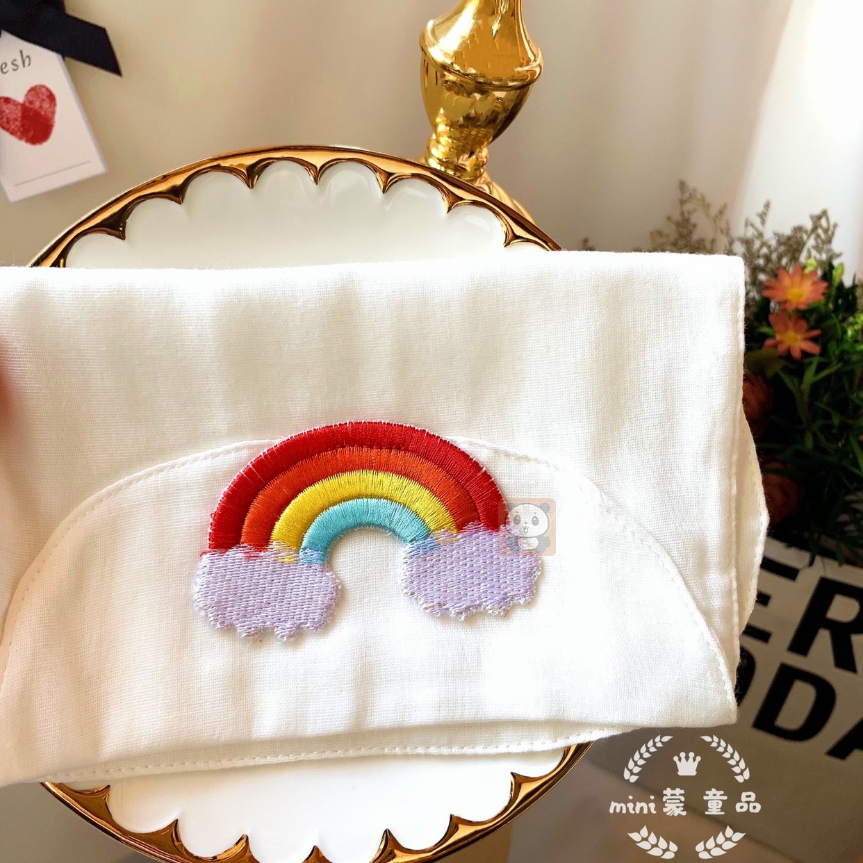 Saliva towel Baby gauze ins Baby sweat towel Cartoon embroidery sweat towel Children's pad back towel summer