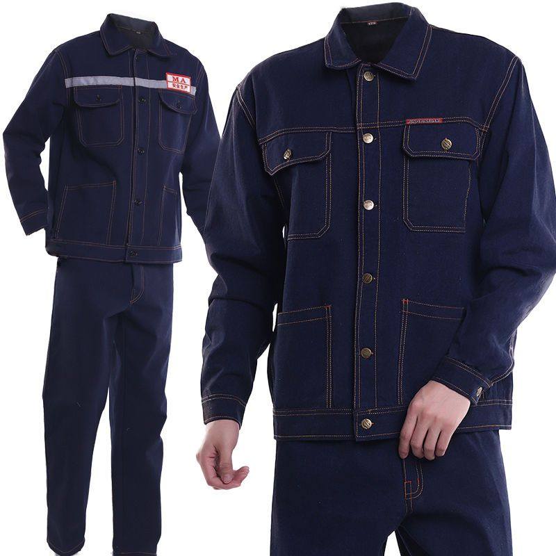 Work clothes men's suit electric welding and anti-scalding construction site steam repair and fat increase of abrasion-proof welt-work denim strain blouse pants