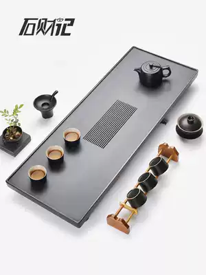 Shi Caiji natural black gold stone head tea tray Drawer type simple household water storage dry tea table Tea set Tea sea tray